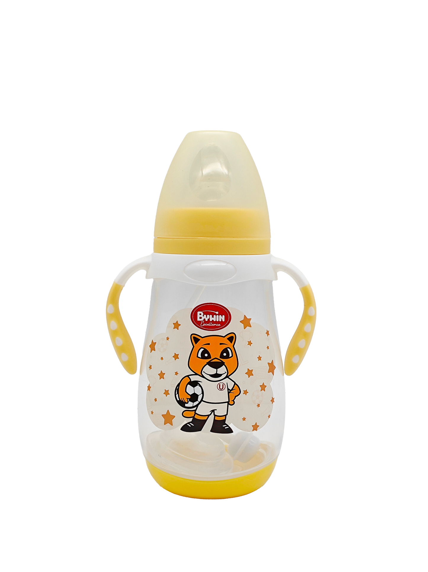 BYWIN. SUPER BIBERON ANTICOLICO PLASTICO DECORADO CON ASAS GARRITA UNIVERSITARIO 12 OZ