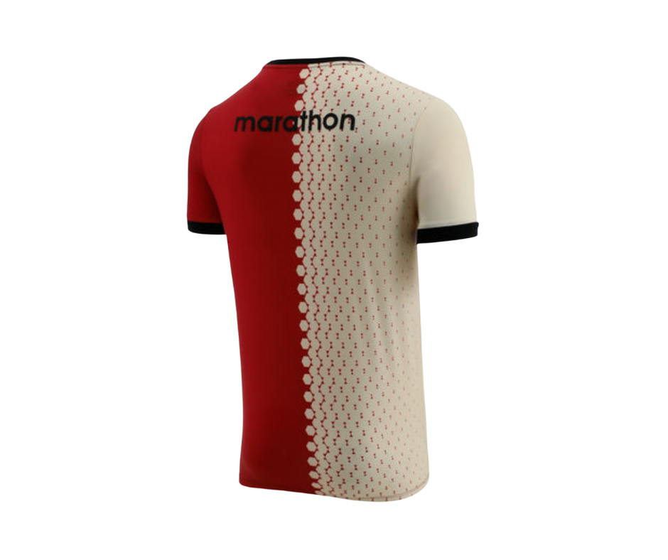 MARATH. POLO ENTRENAMIENTO PREMATCH CREMA C/ ROJO 2025